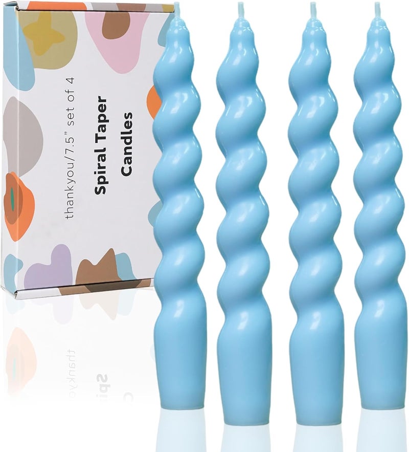 LPUSA Short Taper Candle Blue Spiral Candlestick Short Tapered Candles Twisted Candlesticks for Table Decor Housewarming Gift Idea-7.5inch,4pcs(babybule) - Image 1
